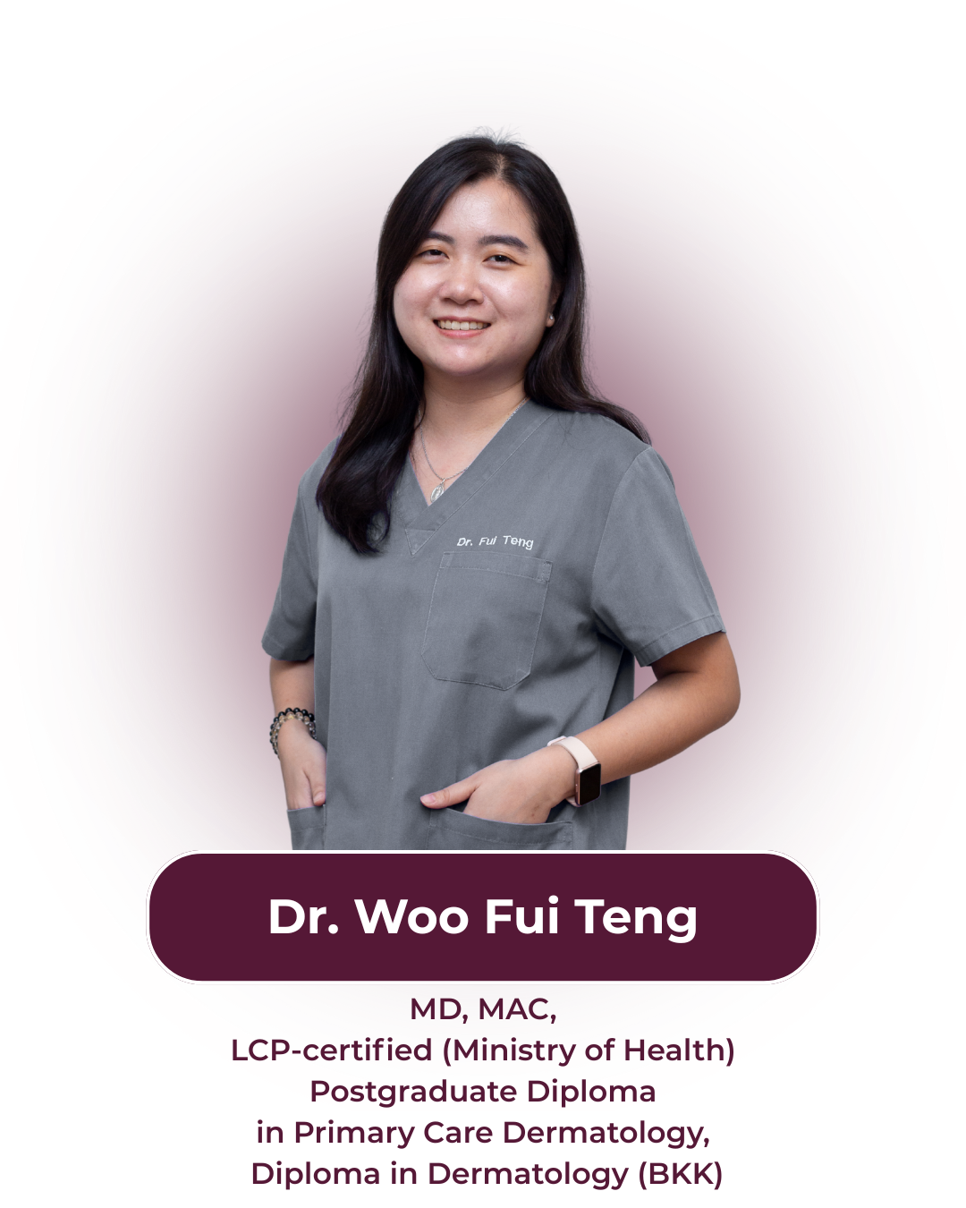 A photo of Dr. Woo Fui Teng. MD, MAC, Postgraduate Diploma in Primary Care Dermatology, Diploma in Dermatology (BKK)